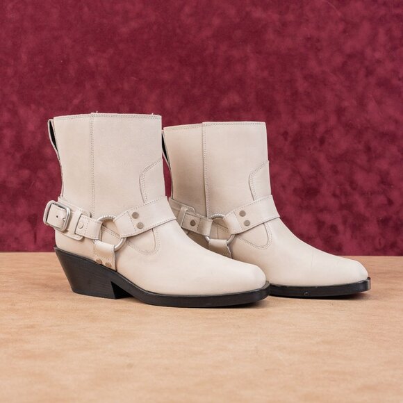 LABUCQ Women Waymore Ivory Leather Moto Biker Harness Boots sz 5US EUR35 - Picture 1 of 8